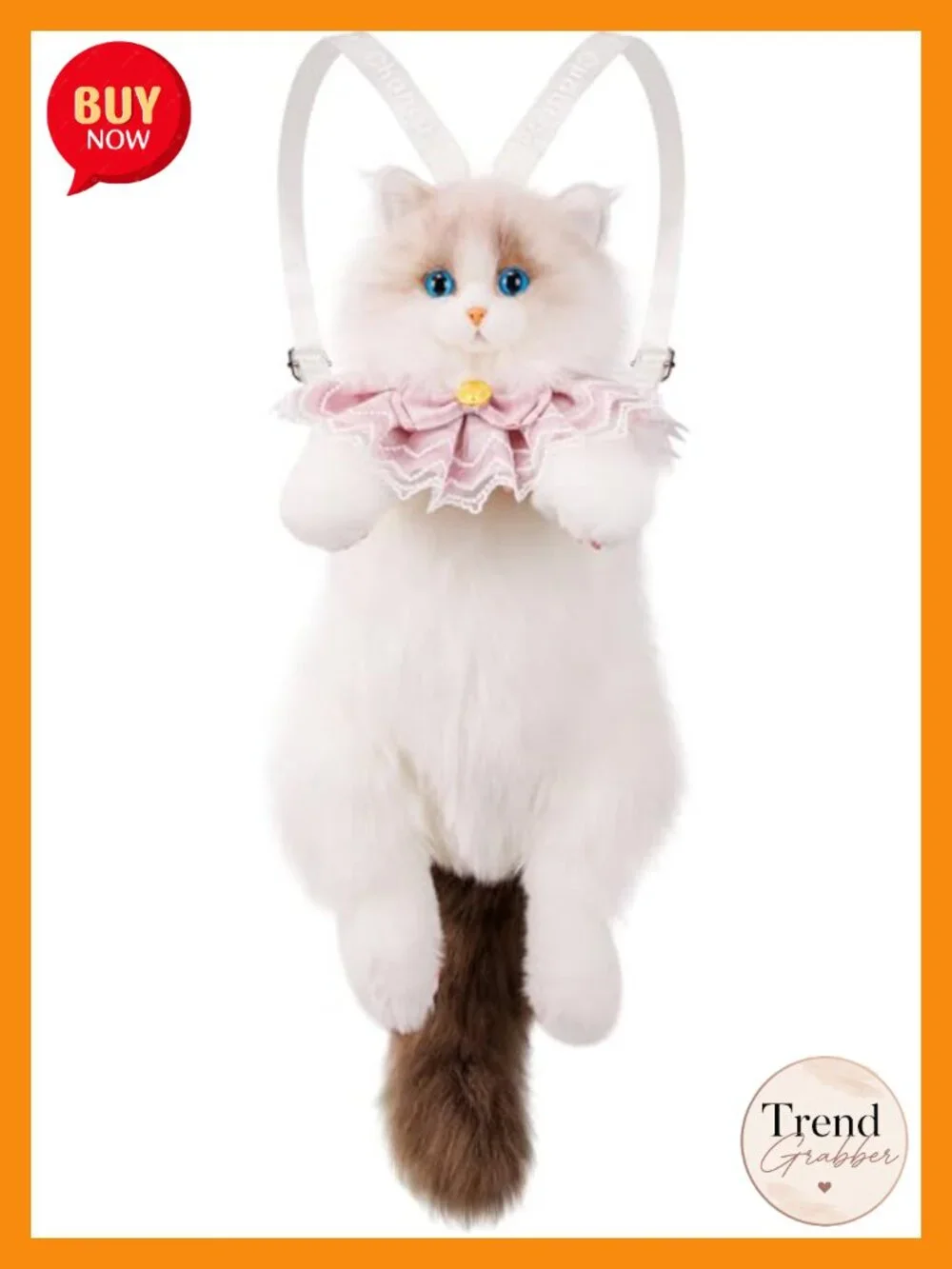 Handcrafted Cat Shaped Backpack Plush Faux Fur with Adjustable Straps